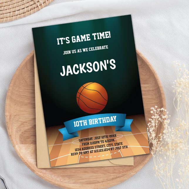 Basketball Court Golv-inbjudan på födelsedagen Inbjudningar (Basketball Floor Birthday Invitations)