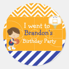 Basketball Cute Black Hair Boy "jag åkte till" Runt Klistermärke