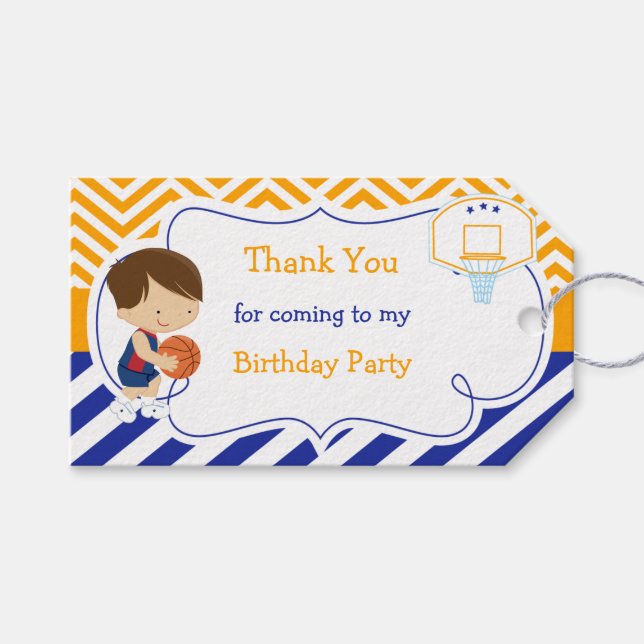 Basketball Cute Brown Hair Boy Gift Märkre Presentetikett (Framsidan (Horisontell))