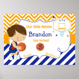Basketball Cute Brunette Boy Birthday Poster