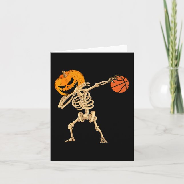 Basketball Dabbing Skeleton Manar Boys Halloween B Kort (Framsida)