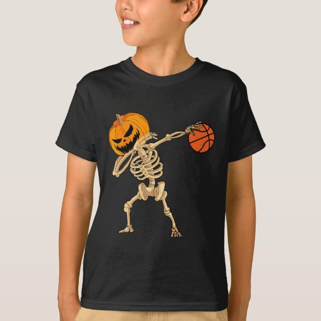 Basketball Dabbing Skeleton Manar Boys Halloween B T Shirt (Framsida)