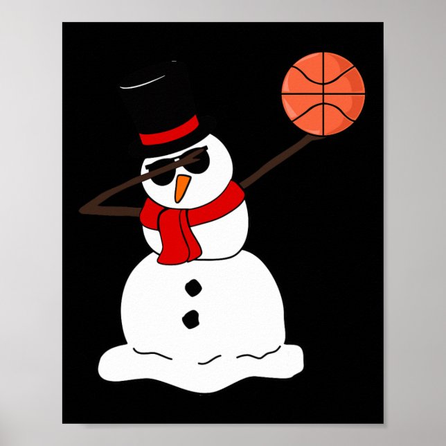Basketball Dabbing Snögubbe Light Julbasketb Poster (Framsidan)