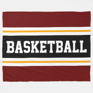 BASKETBALL Deep Red Black Gult Tävla Rand Fleecefilt