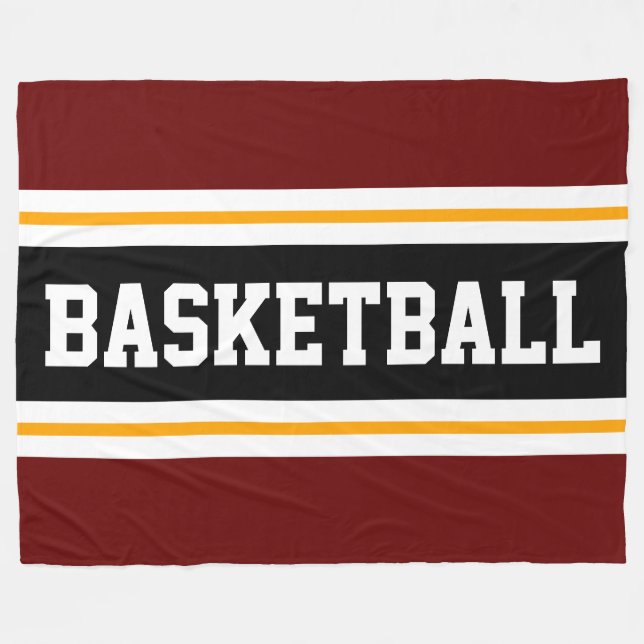 BASKETBALL Deep Red Black Gult Tävla Rand Fleecefilt (Framsidan (Horisontell))
