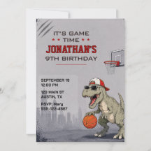 Basketball Dinosaur Födelsedagsinbjudan