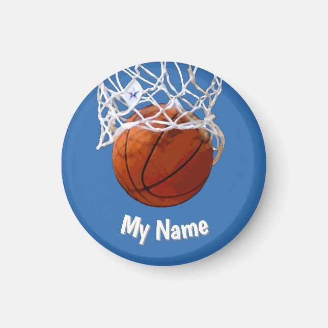 Basketball Ditt Namn Anpassad Stålblå Bakgrund Magnet (Framsidan)