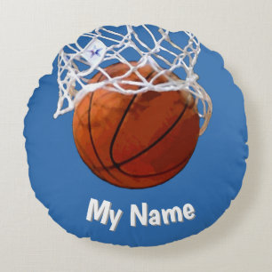 Basketball Ditt Namn Anpassad Stålblå Bakgrund Rund Kudde