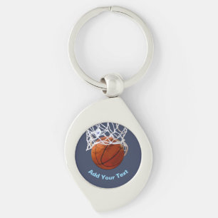 Basketball Ditt Namn Text Meddelande Slogan Anpass Swirl Silverfärgad Nyckelring