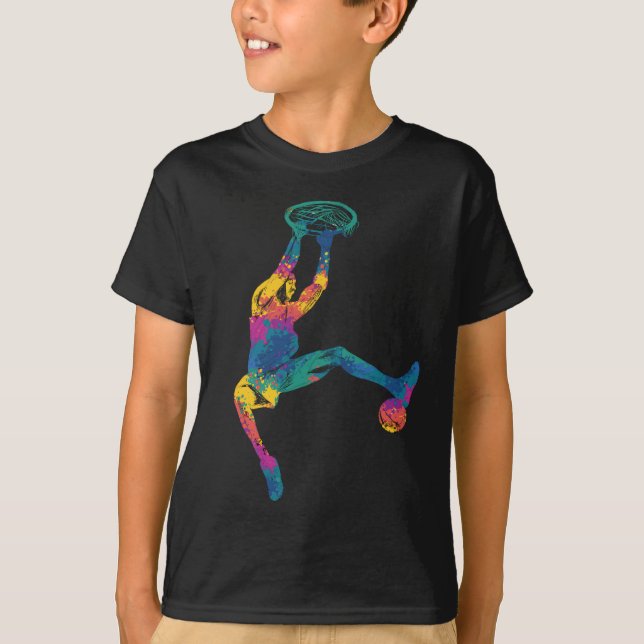 Basketball Dunk Colorful Sportsman Stänk T Shirt (Framsida)