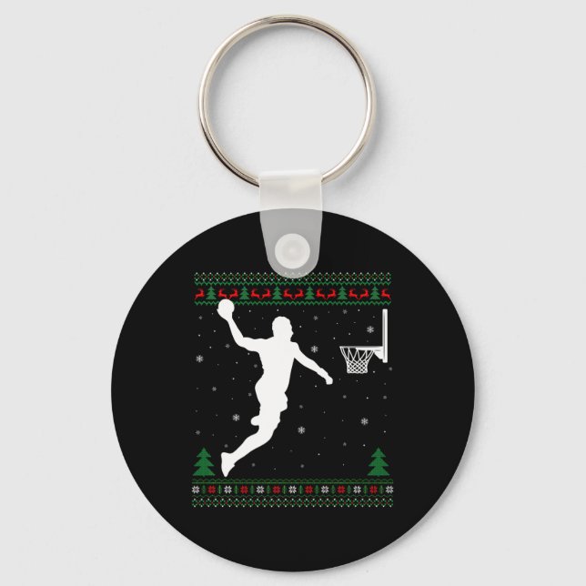 Basketball Dunking Julafton Ugly Basketball Player Nyckelring (Framsida)