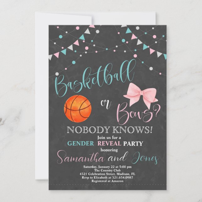 Basketball eller Bows Gender Reveal Party Inbjudningar (Framsida)