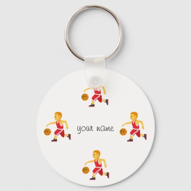 Basketball Emoji och ditt namn här Nyckelring (Framsida)