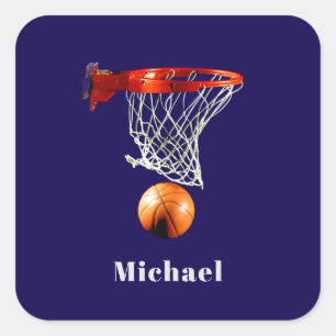 Basketball Ersätt med Ditt Namn Fyrkantigt Klistermärke