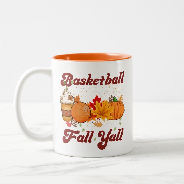 Basketball Fall Coffee Pumpkin Fall Y'all Funny Två-Tonad Mugg (Vänster)
