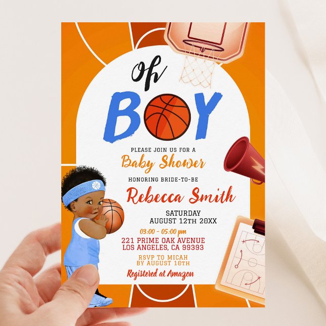 Basketball Fält Oh Boy Baby Shower Thmet Inbjudningar (Skapare uppladdad)
