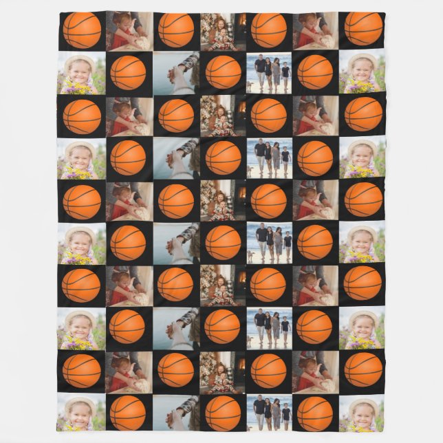 Basketball Family Collage Photo Mönster Black Fleecefilt (Framsidan)