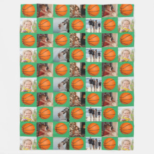 Basketball Family Collage Photo Mönster Grönt Fleecefilt