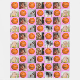 Basketball Family Collage Photo Mönster Rosa Fleecefilt