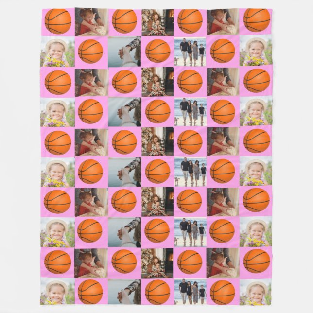 Basketball Family Collage Photo Mönster Rosa Fleecefilt (Framsidan)
