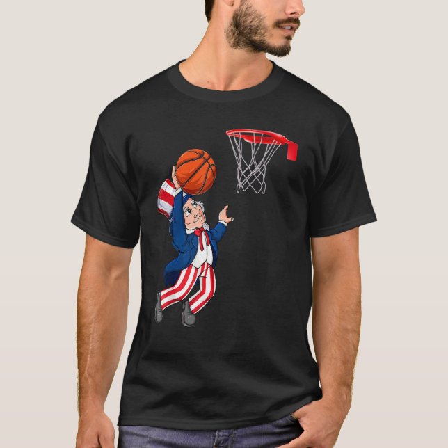 Basketball farbror Sam 4 juli Patriotic Dunking T Shirt (Framsida)