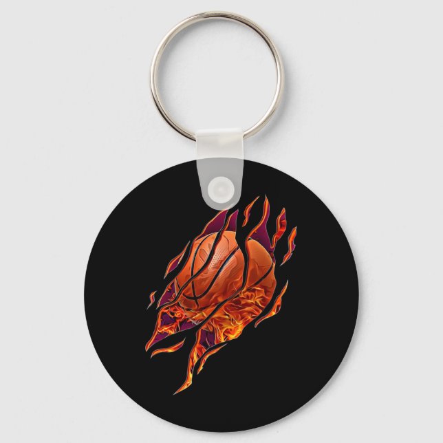 Basketball Fire and Scratches Bball Player Sport B Nyckelring (Framsida)