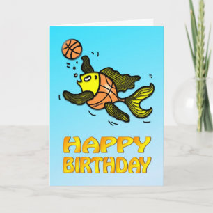 Basketball Fish lustigt, söt tecknad, födelsedagsk Kort