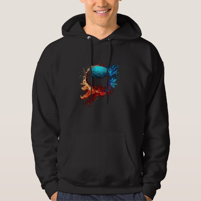 Basketball Flames Basketball Player Retro Basketba Hoodie (Framsida)