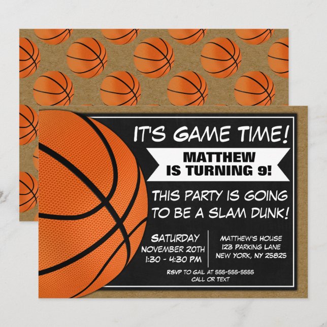 Basketball Födelsedagsfest inbjudan Fläkt (Fram/baksida)
