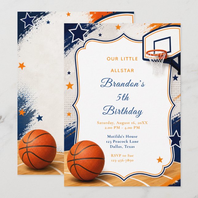 Basketball Födelsedagsfest Inbjudningar (Fram/baksida)