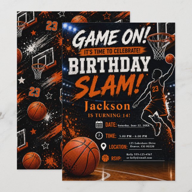 Basketball Födelsedagsfest Inbjudningar (Fram/baksida)