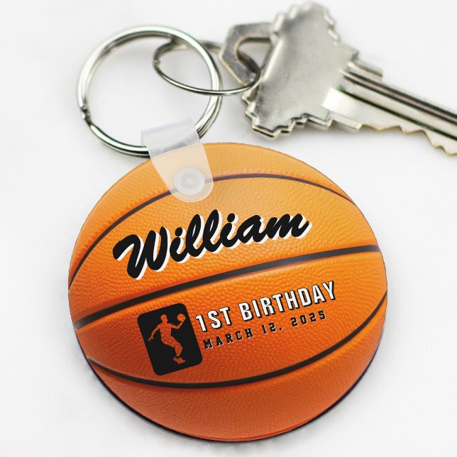 Basketball Födelsedagsfest Photo Nyckelring (basketball birthday party keychain with photo)