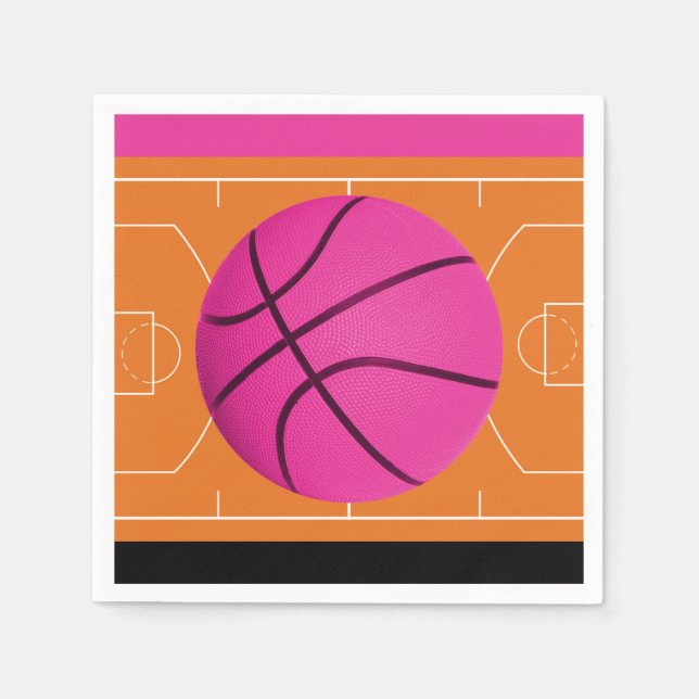 Basketball födelsedagsfest Svart Rosa & Orange Pappersservett (Framsidan)