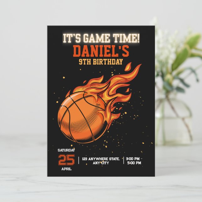 Basketball Födelsedagsinbjudan Redigerbar Basketba Inbjudningar (Stående Fram)