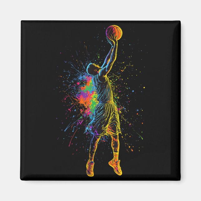 Basketball For Men Kids Youth Player Slam Dunk Tee Magnet (Framsidan)