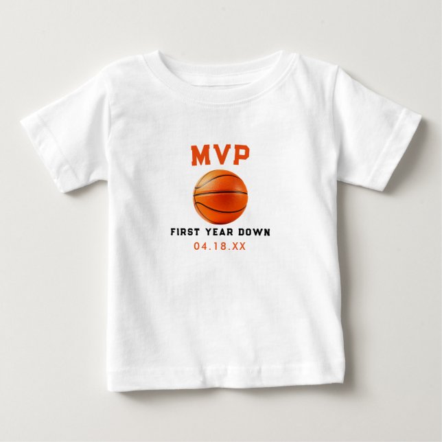 Basketball Första Året Ner 1:a Födelsedag T Shirt (Framsida)