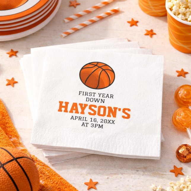 Basketball Första Årsdagen 1:a Födelsedagen Pappersservett (Basketball First Year Down 1st Birthday Napkins)