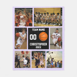 Basketball fotocollage blek lavender lilac fleecefilt