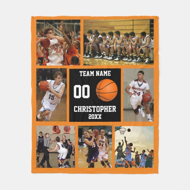 Basketball fotocollage orange fleece filt (Framsidan)