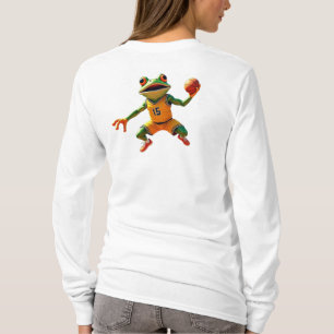Basketball Frog dam vit långärmad skjorta baksida T Shirt