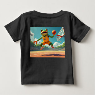 Basketball Frog full scene baby svart skjorta baks T Shirt