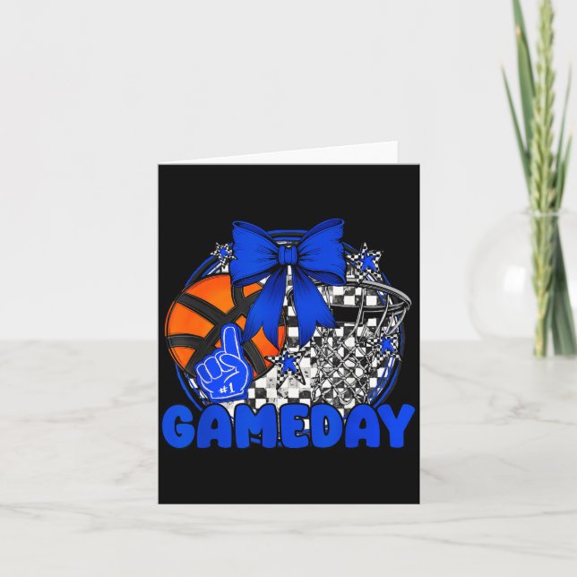 Basketball Game Day Go Cheer Team Blue Coquette Ch Kort (Framsida)