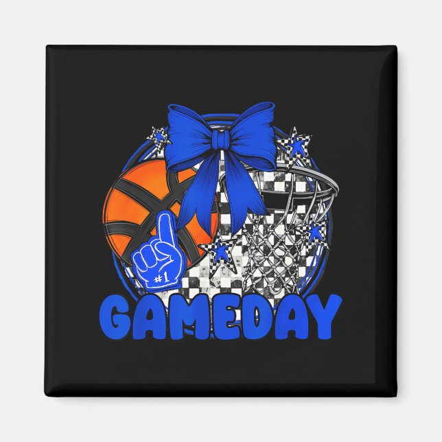 Basketball Game Day Go Cheer Team Blue Coquette Ch Magnet (Framsidan)