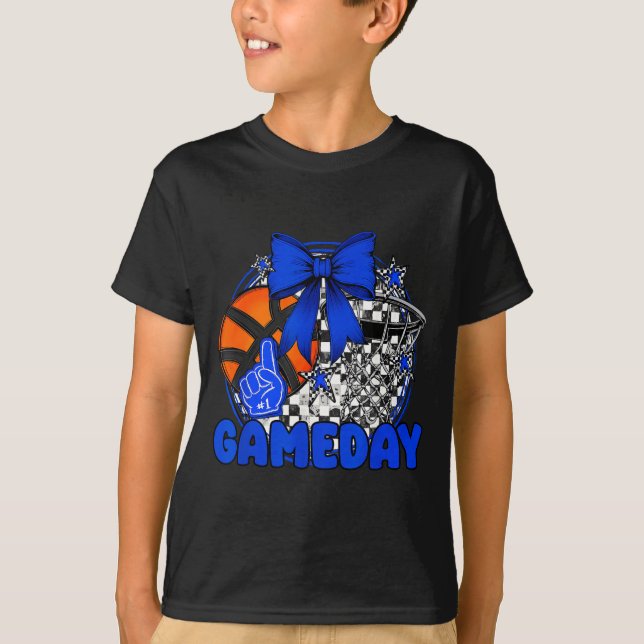 Basketball Game Day Go Cheer Team Blue Coquette Ch T Shirt (Framsida)