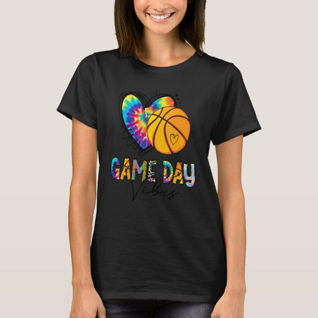 Basketball Game Day Vibes Basketball Mom Tie dye T Shirt (Framsida)