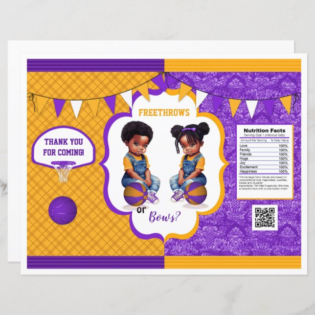 Basketball Gender Reveal Chip Bag Lila & Guld (Fram/baksida)