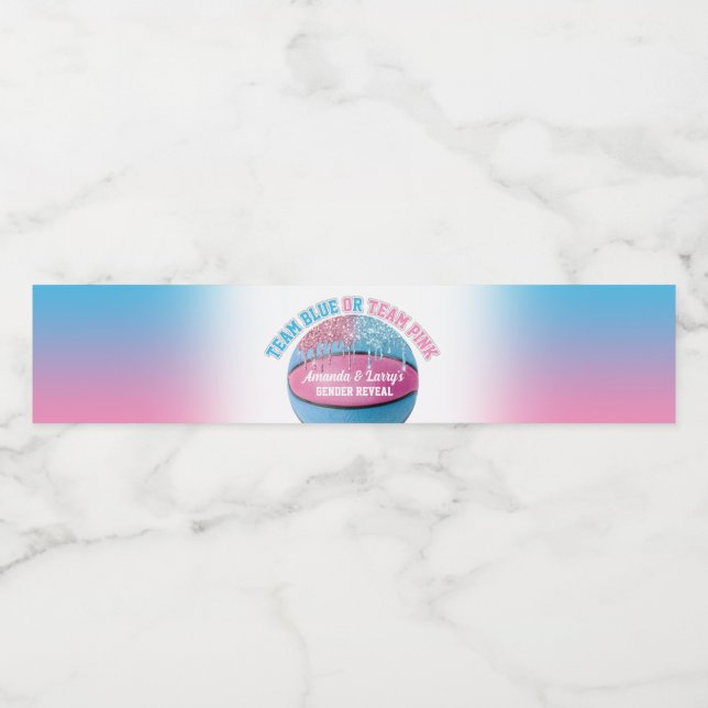 Basketball Gender Reveal Vattenflaska Etikett (Singel etikett)