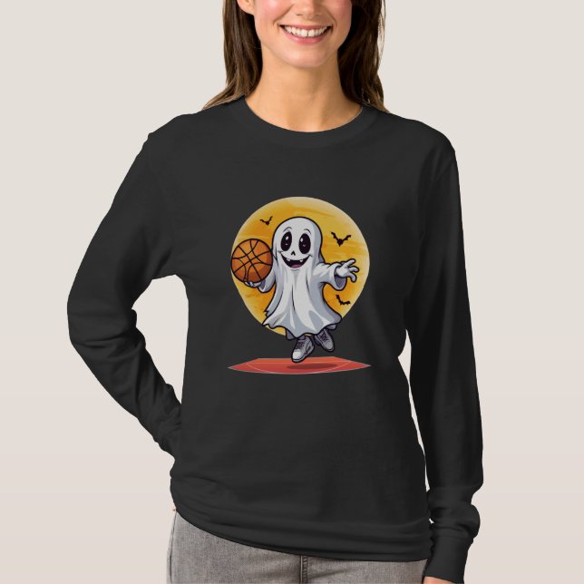 Basketball Ghost Scary Basketball Halloween T Shirt (Framsida)
