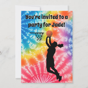 Basketball Girl Anpassningsbar Tie-Dye Rainbow Bir Inbjudningar
