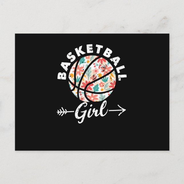 Basketball girl ball player fan team vykort (Framsida)